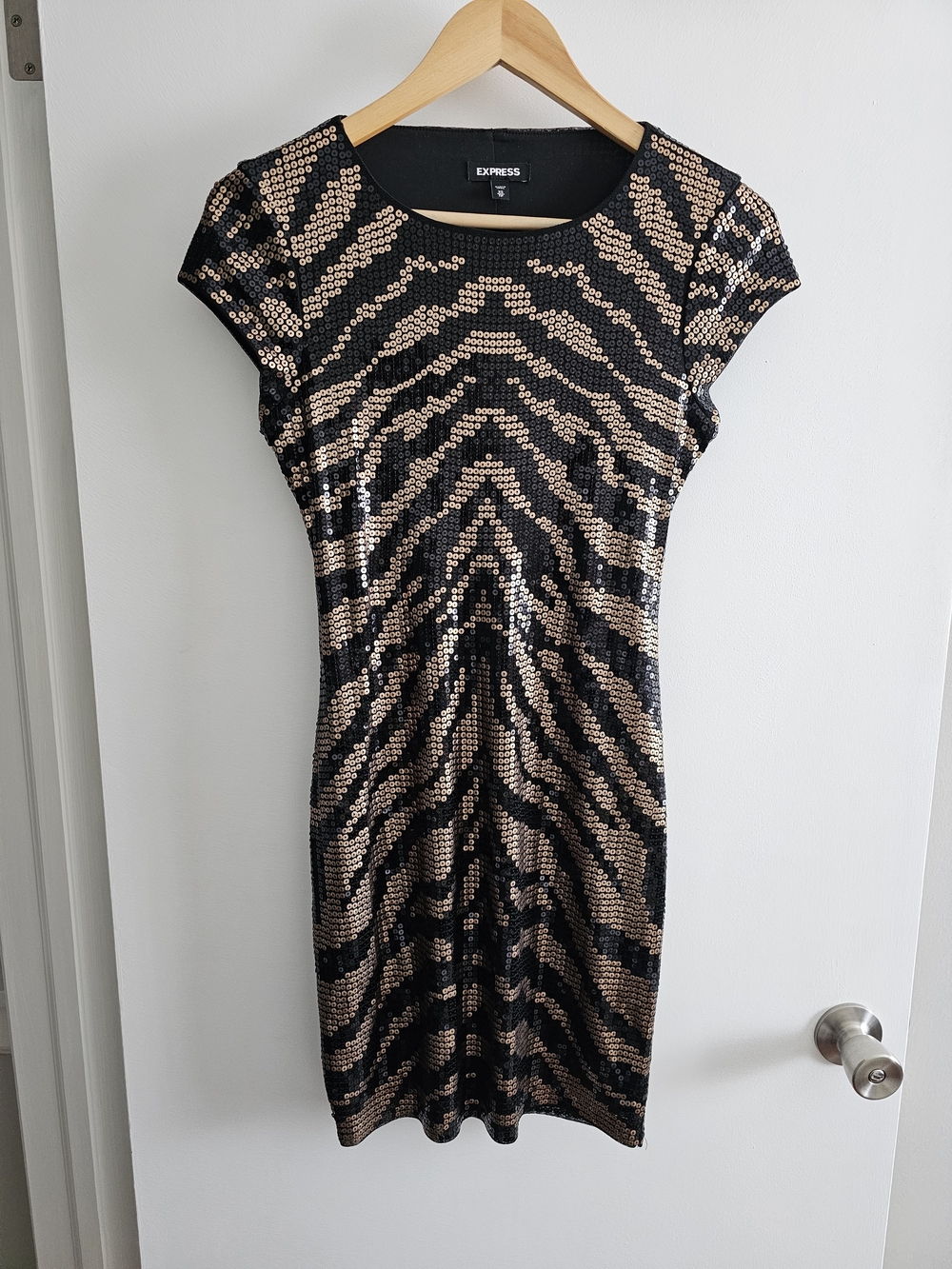 Express Black and Gold Sequin Zebra Midi Dress